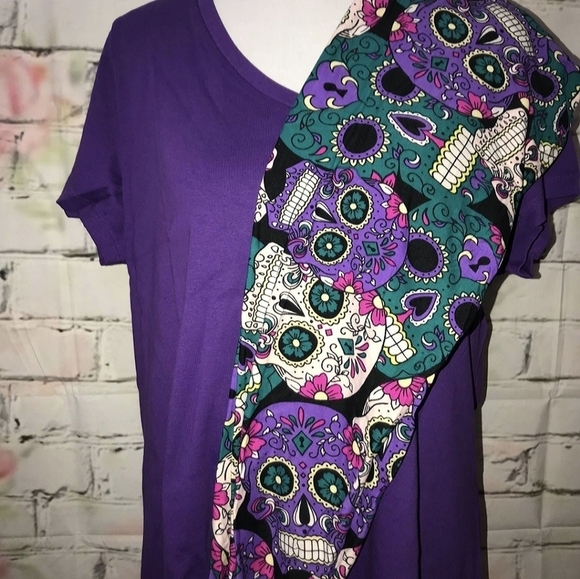 LEGGINGS DEPOT Purple & Pink Sugar Skull Full Length Leggings Size 12-20 NWT - Picture 7 of 7